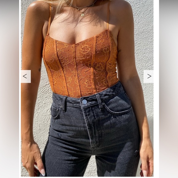 NWT Afrm Caramel color lace thong bodysuit, Size Small - Picture 1 of 10